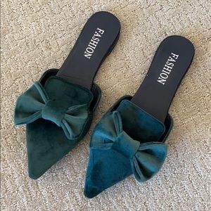 Green velvet flats